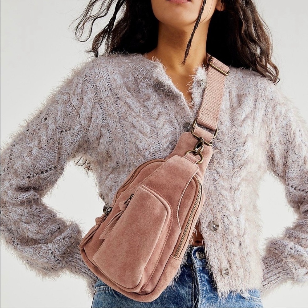 Free People Hudson Suede Sling Bag Dusty Rose Pink Crossbody Backpack